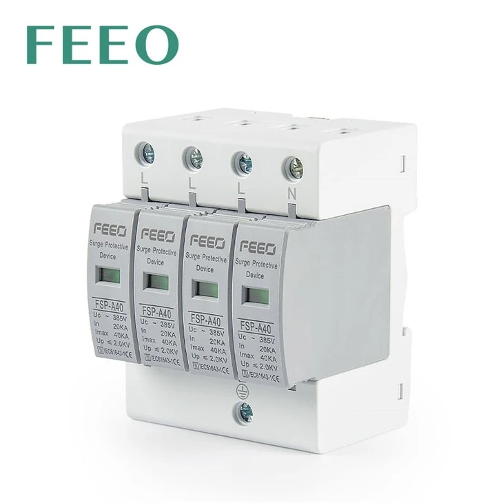 AC SPD Surge Protector 3P+N 385VAC 420VAC 20-40KA factory